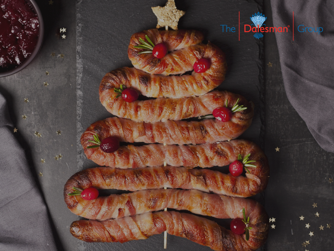 Christmas tree made from pigs in blankets with stuffing star