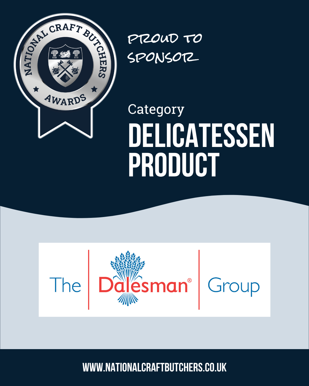 Delicatessen product Scottish Craft Butchers Logo Awards Blue on White background