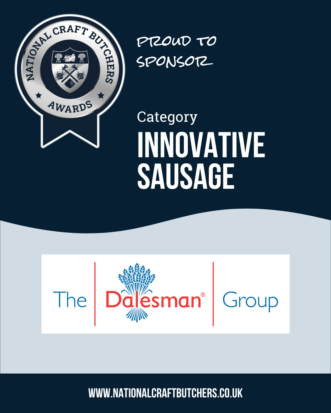 Innovative Sausage Scottish Craft Butchers Logo Awards Blue on White background