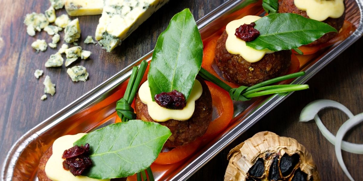 Beef & Stilton Puddings - Made with Gourmet Salt & Pepper Burger Mix, Stilton centre, coated in Dalesman Black Garlic Glaze