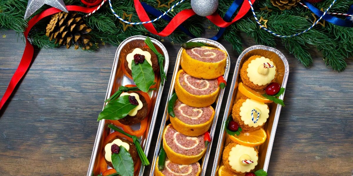 Christmas tapas dishes in trays