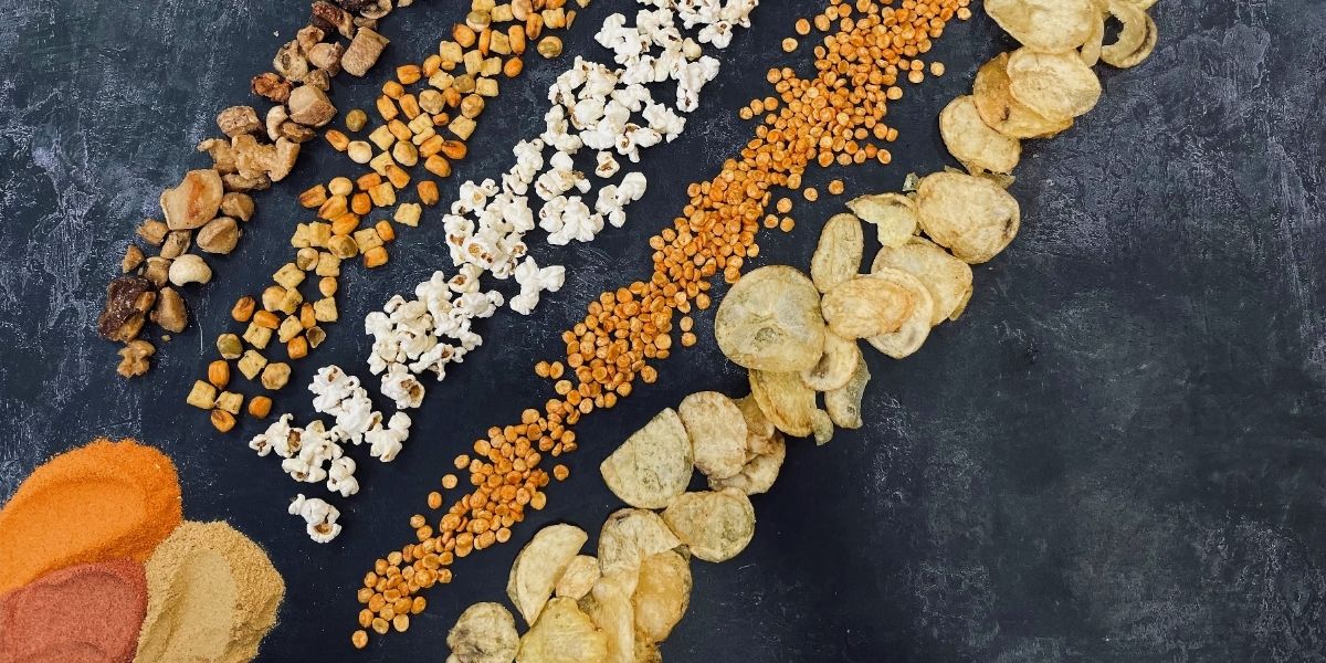 Dalesman Seasoning on snacks like pork scratchings, cooked corn, popcorn, lentils and crisps